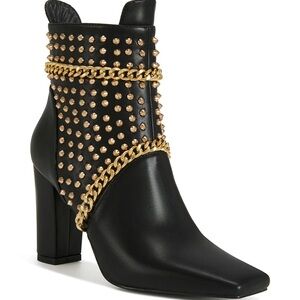 Elegant Black Ankle Boots with Gold Studs